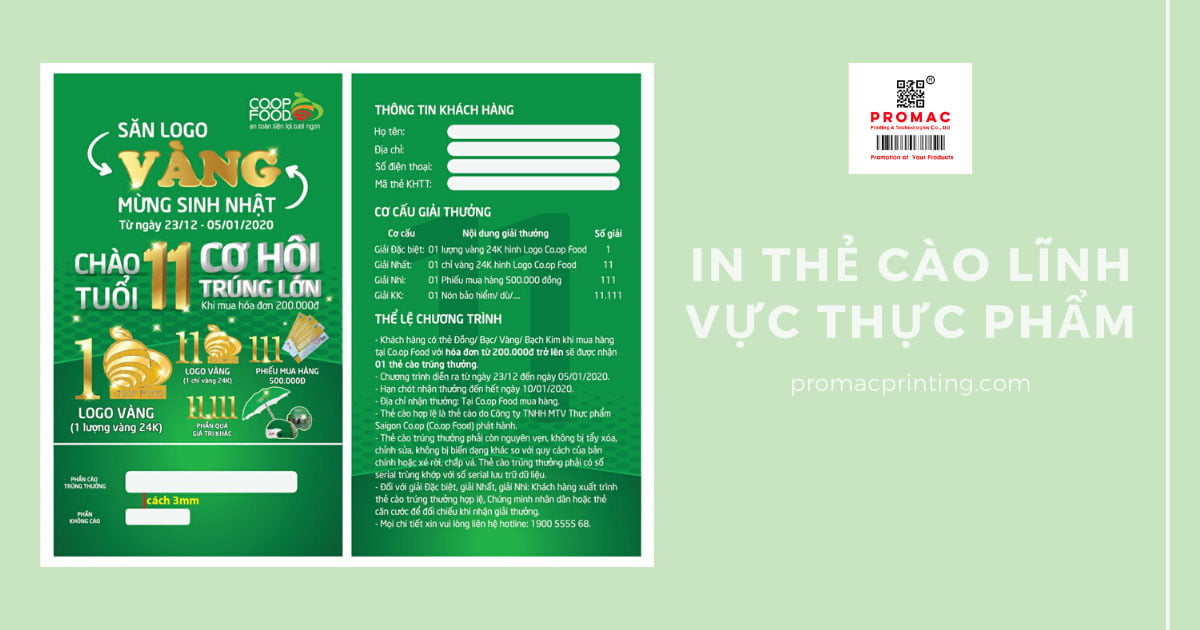 in thẻ cào trong lĩnh vực thực phẩm